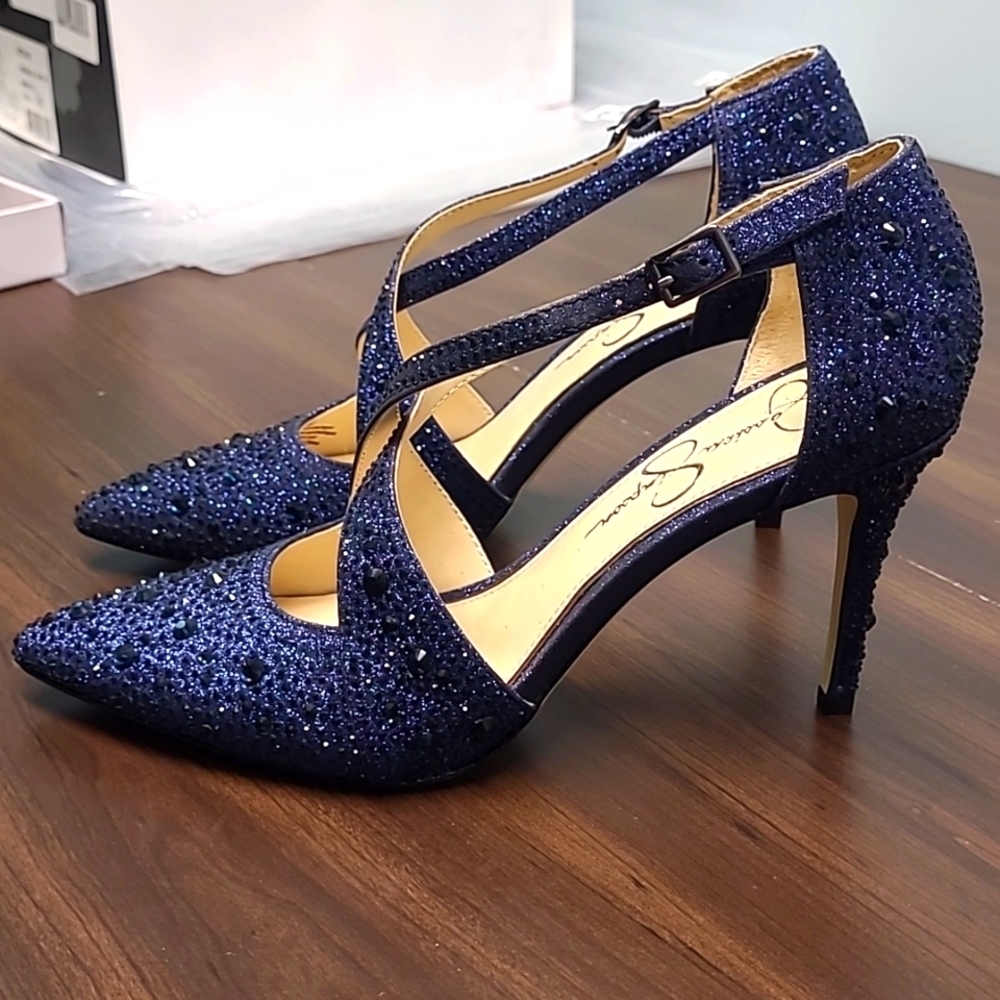 Jessica Simpson Navy Sparkle Heels - Picture 3 of 10